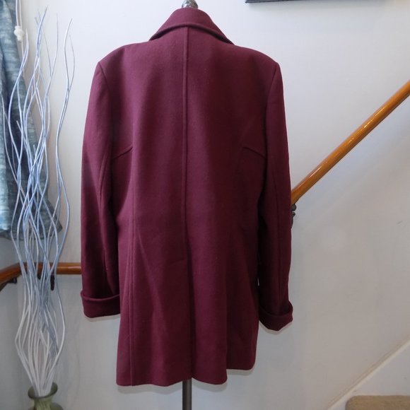 LIZ CLAIBORNE Vintage 100% Wool Coat Burgundy Size Large - Picture 2 of 3
